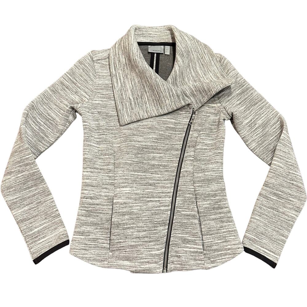 Athleta Gray space dye moto jacket, pockets, Size XXS